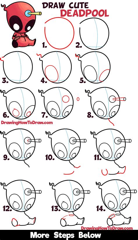 How to Draw Cute Cartoon / Chibi Deadpool Easy Step by Step Drawing Tutorial for Beginners - How ...