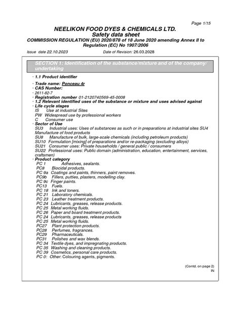 Ponceau 4R MSDS | PDF | Hazards | Toxicity