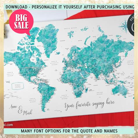 NEW Editable and printable designs by blursbyai! Personalized PRINTABLE world map with cities ...