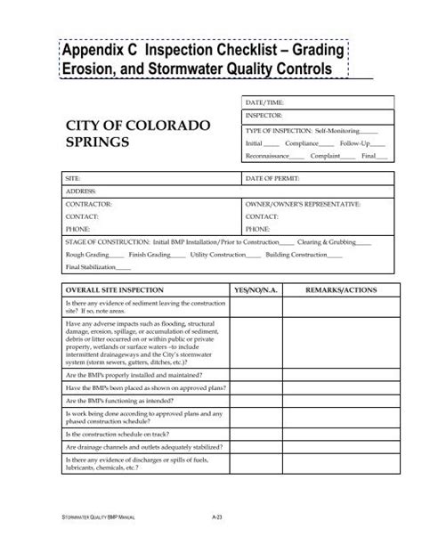 Erosion And Sediment Control Inspection Form