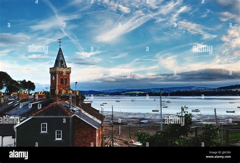 Lympstone, Devon showing St Peter's Tower and the Exe Estuary Stock Photo - Alamy