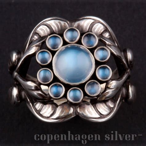 GEORG JENSEN Sterling Silver Ring with Moonstone # 10 | Copenhagen Silver