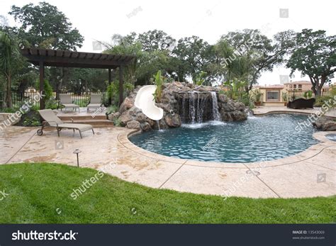 Waterfall Pool Luxury Backyard Tropical Landscaping Stock Photo ...