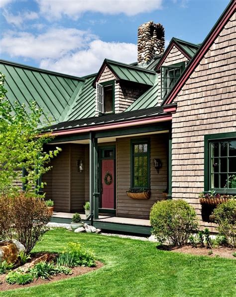 Pin by Bethany Allen on Cabin | Green roof house, Farmhouse exterior, Cabin exterior colors