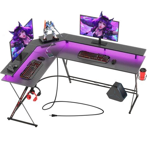 Buy SEVEN WARRIOR L Shaped Gaming Desk with LED Lights & Power Outlets ...