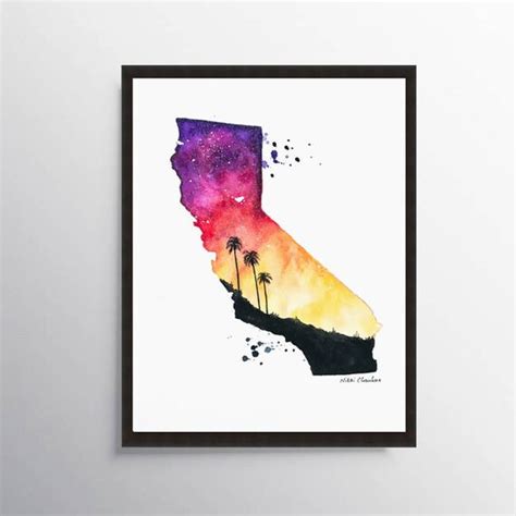 California State State Art California Map Watercolor - Etsy