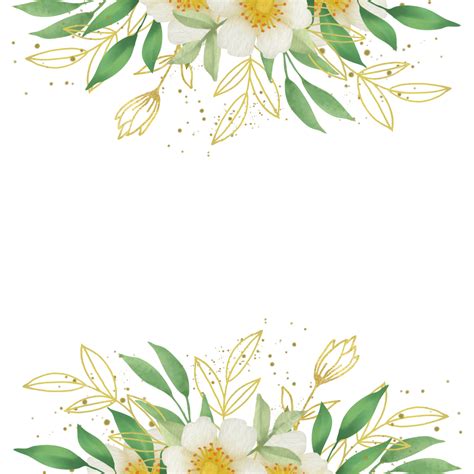 Floral Border For Wedding With Watercolor Flowers Green And Gold Leaves, Floral, Wedding Borders ...