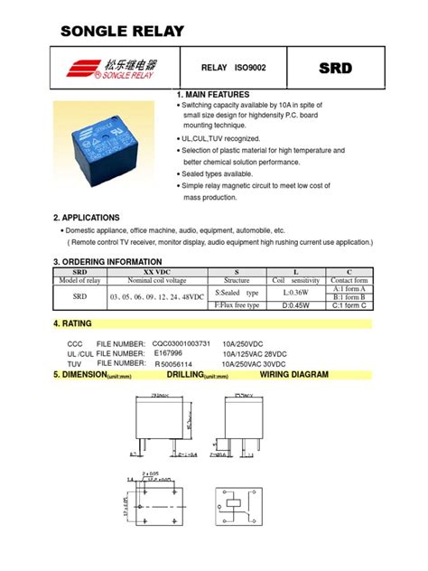 Relay Songle Datasheet | Relay | Inductor