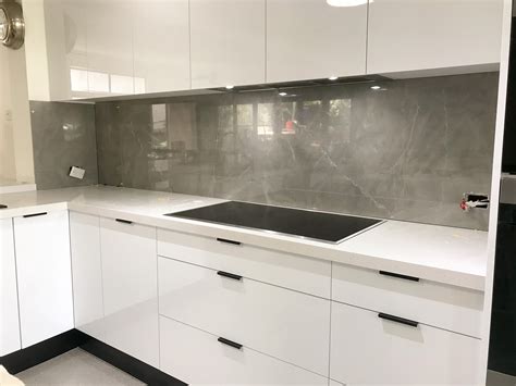 Grey Mock Marble Large Format Tile Kitchen Splashback – Heazlewood Tiling and Cladding Service