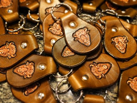 CUSTOM LEATHER KEYCHAIN with various 3D stamps, in six colors // Leather keychain // Leather ...