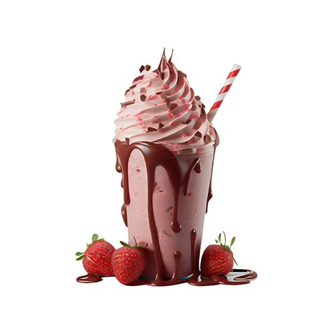 3D Render, Glass of Whipped Strawberry Shake With Dripping Caramel ...