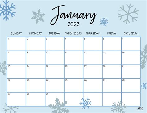 January printable calendar 2023