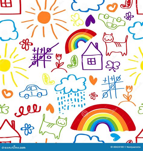 Children Drawing Seamless Pattern Stock Vector - Image: 48424180