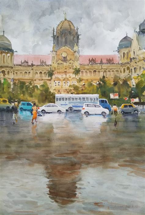 Mumbai Monsoon-II - Scenery Water Painting | World Art Community