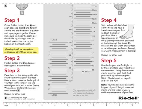 Riedell High Top Skates Sizing Chart