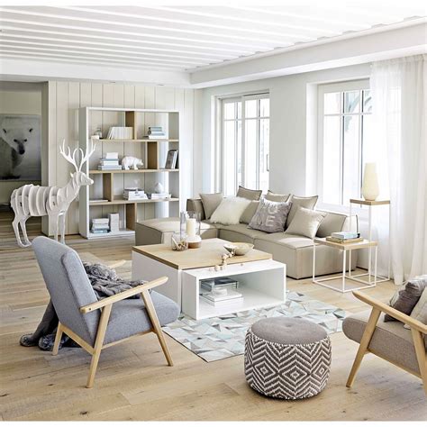 cotton pouffe in grey / white | Maisons du Monde | Living room ...