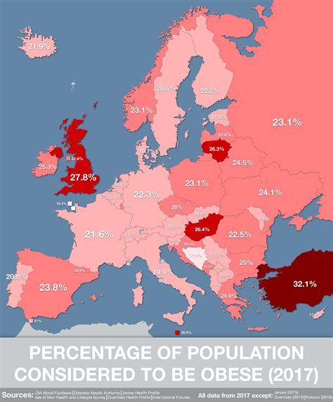 Obesity prevelance in the U.S. and Europe - Vivid Maps