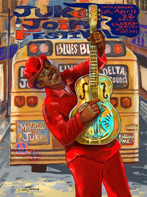 Clarksdale, Mississippi's 2017 Juke Joint Festival poster...Blues Bus Art by Cristen Barnard ...