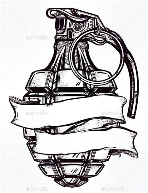 #Tattoo Hand Drawn Design of an Army Manual Grenade JPG Image Available here ? graphicriver.net ...