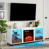 Duerer White TV Stand with Glass Door, 58" Modern Entertainment Center for TVs up to 65 ...