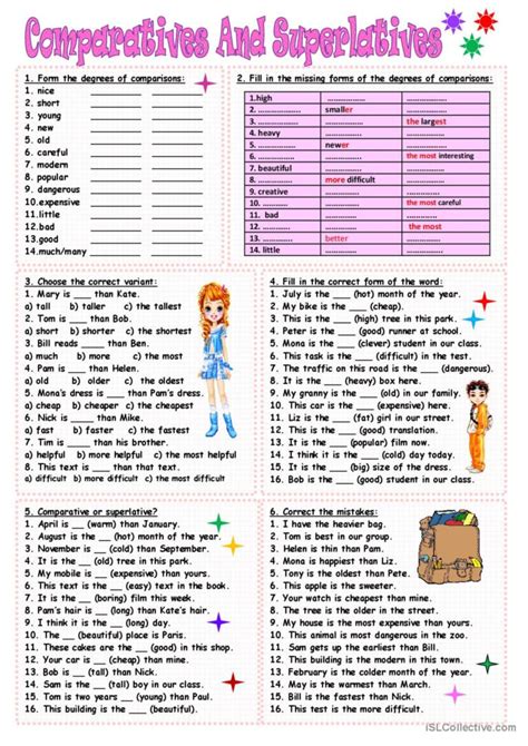 Comparatives and Superlatives: English ESL worksheets pdf & doc