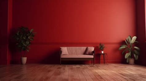 Premium AI Image | Minimalist room with red wall and wooden floor