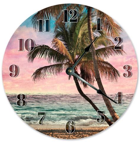 10.5 BEACH PALM TREES Clock Round Wall Clock Cabin - Etsy