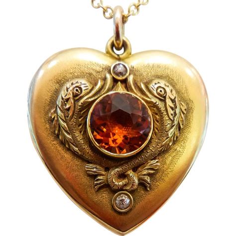 14 Karat Yellow Gold Victorian Heart Shaped Locket with Citrine ...