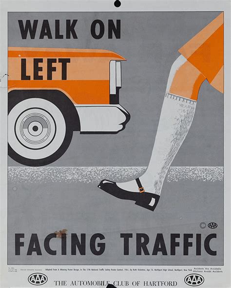 Walk on Left Facing Traffic, Original AAA Auto Safety Poster, The Automobile Club of Hartford ...