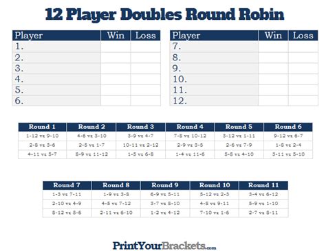 Printable 12 Player Switch Doubles Round Robin Tournament