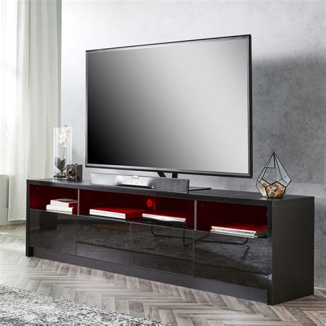 Black TV Cabinet for 85″ Screens | Wide TV Unit RGB Lights