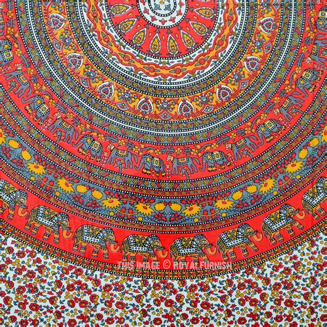 Red Multi Decorative Psychedelic Elephant Mandala Tapestry - RoyalFurnish.com