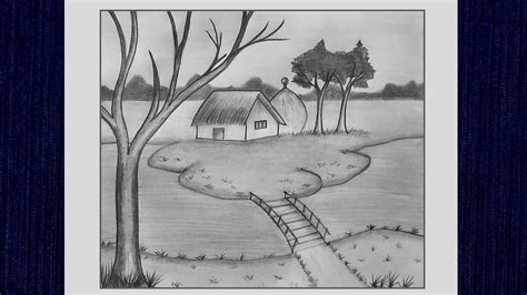 Landscape Drawing Easy, Pencil Drawing Tutorial, Nature Drawing with Pencil, Village Scenery ...