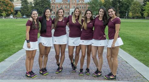 I love this team picture of the University of Montana's Women's Tennis Team. Maroon tops and ...