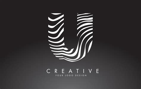 U Letter Logo Design with Fingerprint, black and white wood or Zebra texture on a Black ...