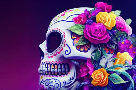 Premium Photo | Traditional Calavera Sugar Skull decorated with flowers The day of the dead 3D ...