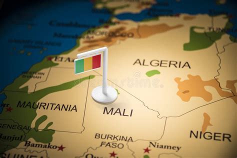 Mali Marked with a Flag on the Map Stock Image - Image of african, card ...