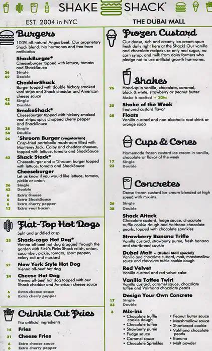 Shake Shack Burger Menu