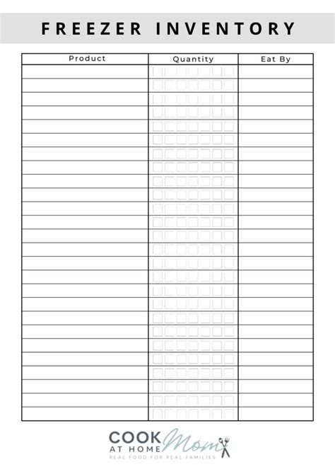 Freezer Inventory Chart - Free Printable! - Cook At Home Mom