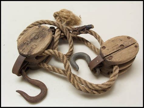 Double Wooden Pulley System - Antique, Vintage 4" Block and Tackle Set ...