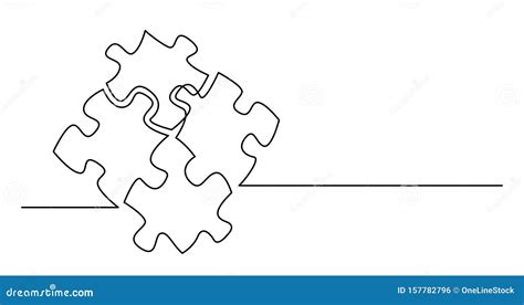 Continuous Line Drawing of Four Puzzle Pieces Connected Together Stock Vector - Illustration of ...