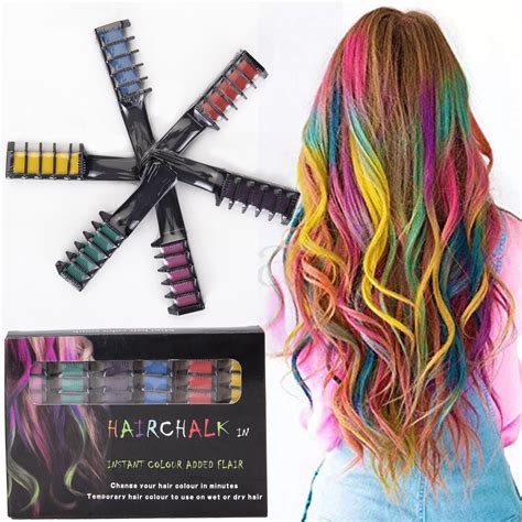 FLORATA 6 Colors Hair Chalk Set Temporary Hair Color Safe Washable Hair ...