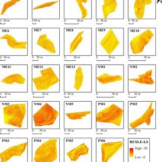 RUSLE slope length and steepness factors LS (-) of the 24 study sites,... | Download Scientific ...