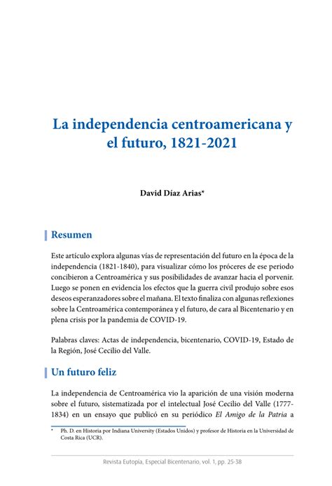 (PDF) La independencia centroamericana y el futuro, 1821-2021