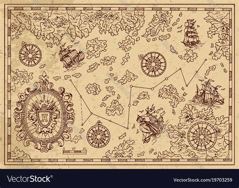 Ancient pirate map with decorative elements Vector Image