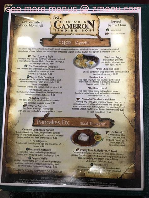 Menu at Cameron Trading Post restaurant, Cameron