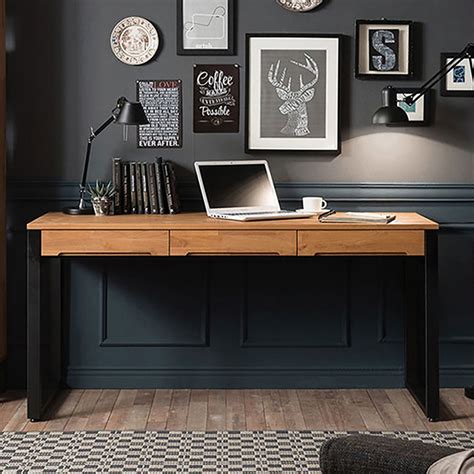 Modern Office Desk with Drawers Rectangular Writing Desk Wood & Metal