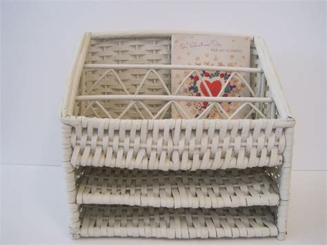 Vintage White Wicker Desk Organizer by cityfleas on Etsy