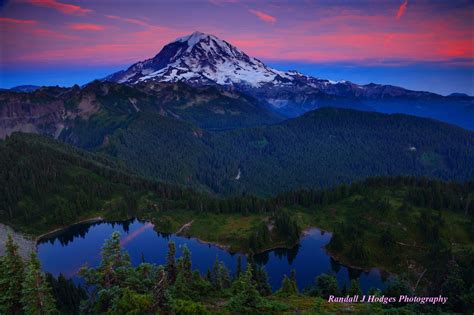 Sunset Alpenglow with Mt Rainier Towering over Eunice Lake and M - Sunset Alpenglow with Mt ...