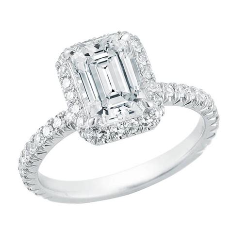 Marisa Perry Micro Pave Emerald Cut Halo Diamond Engagement Ring in ...